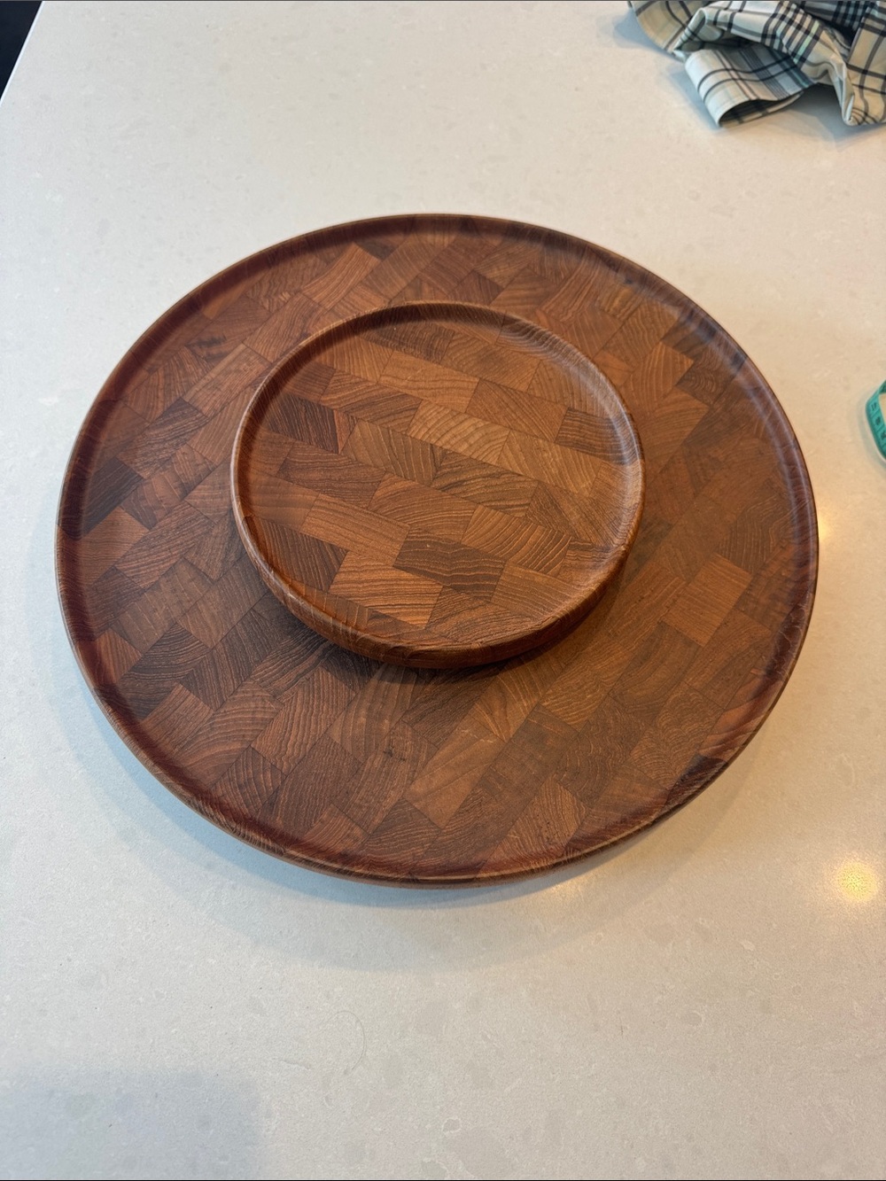 Round Wooden Serving lazy Susan 2 tier with Center platter - Brown